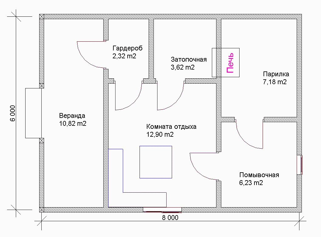 План бани с хамамом